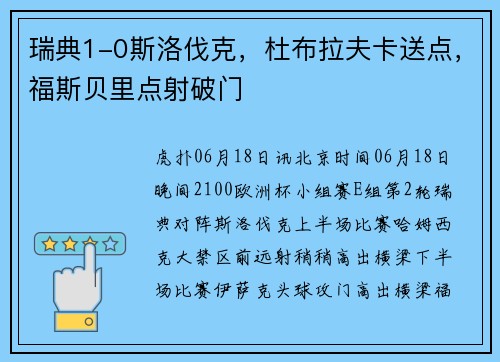 瑞典1-0斯洛伐克,杜布拉夫卡送点,福斯贝里点射破门