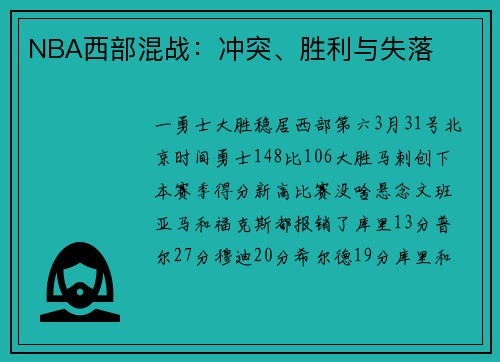 NBA西部混战:冲突、胜利与失落
